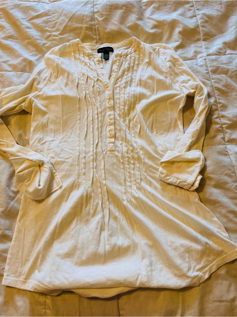 Ralph Lauren Cream Pintuck Henley Tee